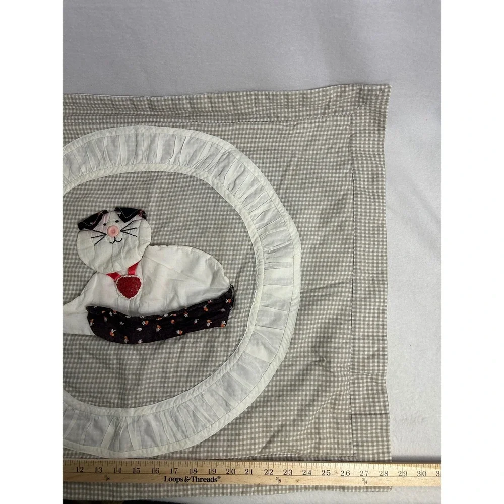 Crazy Cat Lady Handmade Tan Gingham‎ Quilted Cat Ruffle Pillow Sham Cover